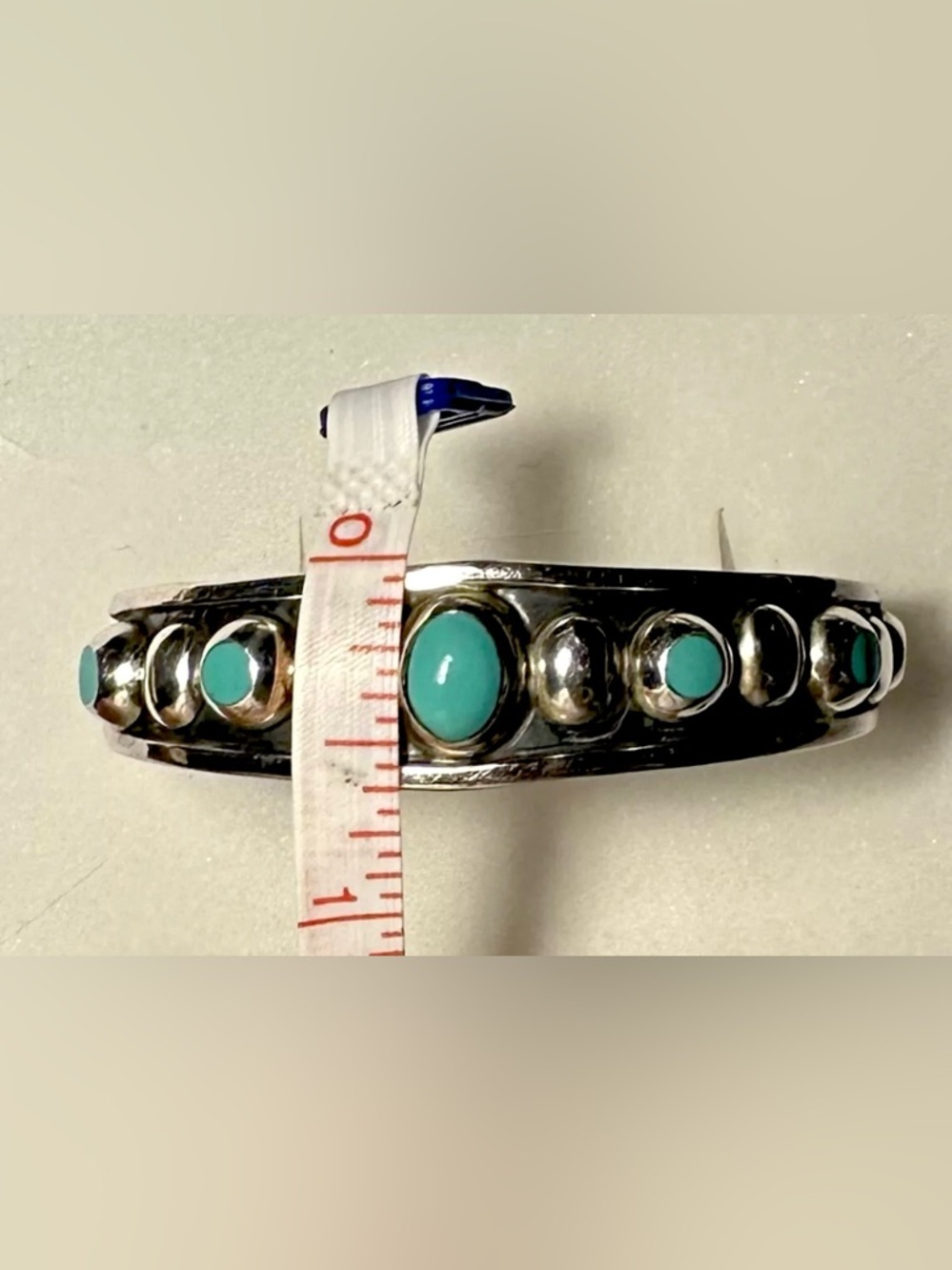 Sterling 925 Cuff Bracelet Vivid Blue Turquoises Mexico 13 grams - Picture 9 of 16